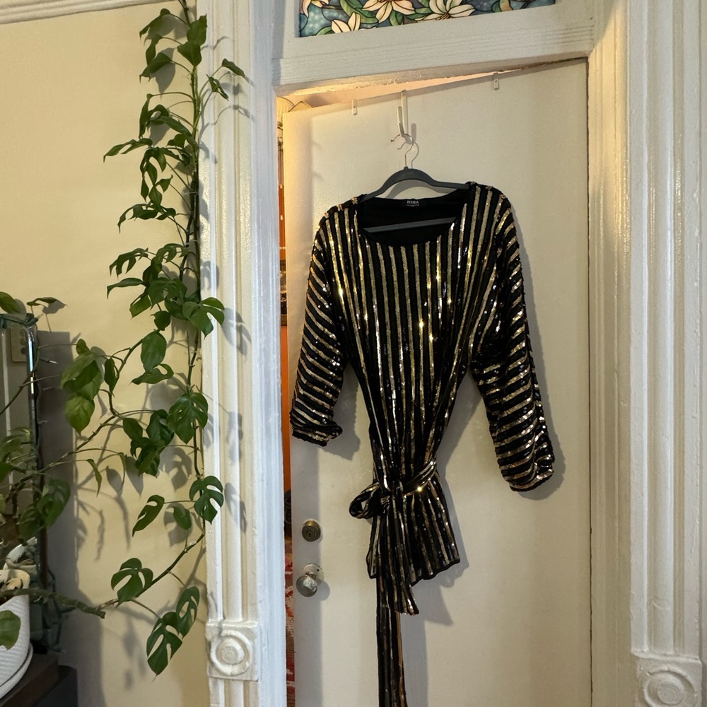 Hera Collection striped gold and black sequin dress